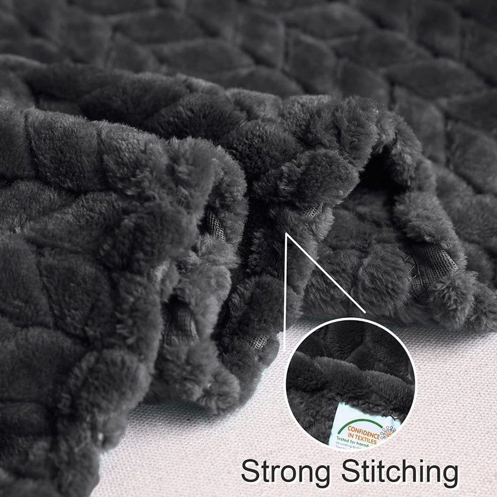 Dark Grey Knit Jacquard Weave Pattern Decorative Warm Flannel Couch Cozy Blanket - Picture 3 of 16